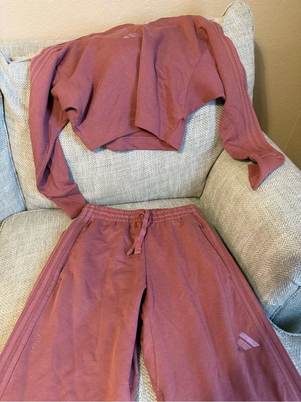 adidas Women's Dusty Rose Crop Sweatshirt & Joggers Set